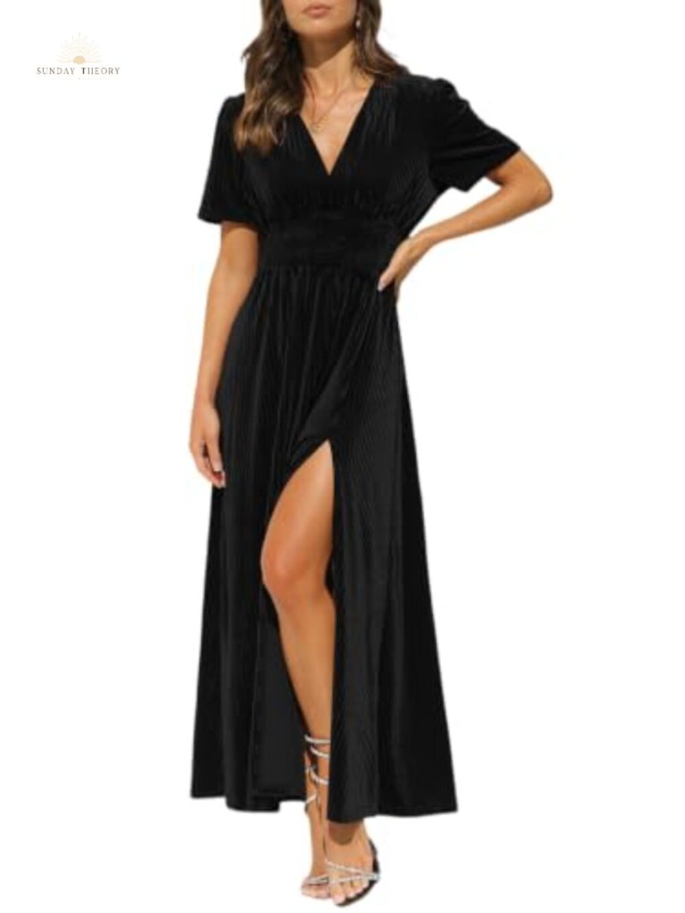 Women's Velvet Maxi Dress Formal Wedding Guest V-Neck A-Line